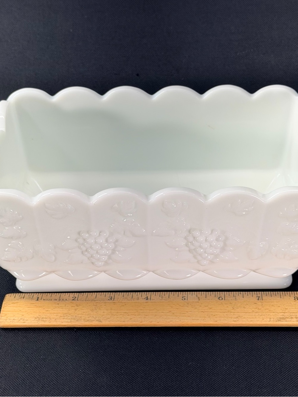 Westmoreland White Scalloped Milk Glass Planter with Grape Motif